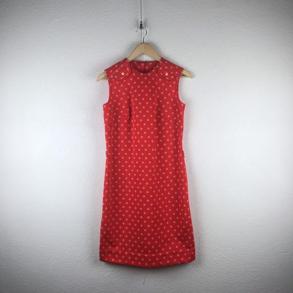 Vintage Dresses & Skirts - Vintage l 60s S Red Dot Shoulder Faux Pocket Button Accent Mod Aline Shift Dress
